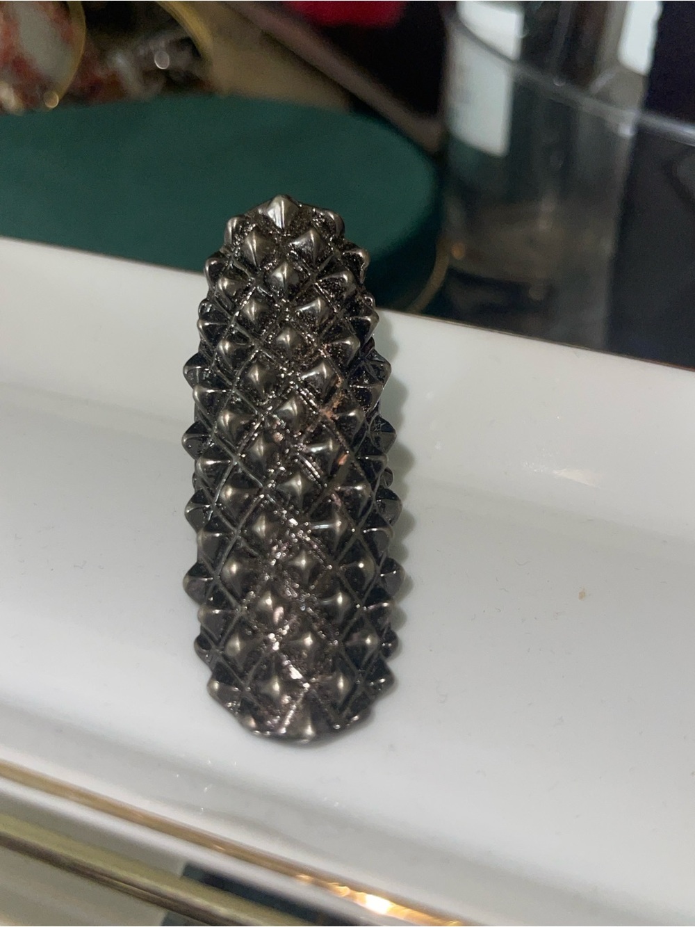 Textured Metallic Statement Ring—Gunmetal Black